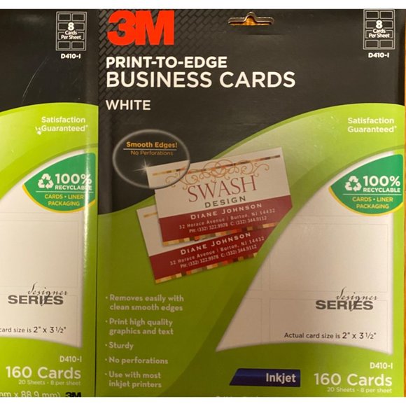 4 X 3M Print-To-Edge White Business Cards Smooth Edges Inkjet 160 Cards D410-I - Picture 3 of 11